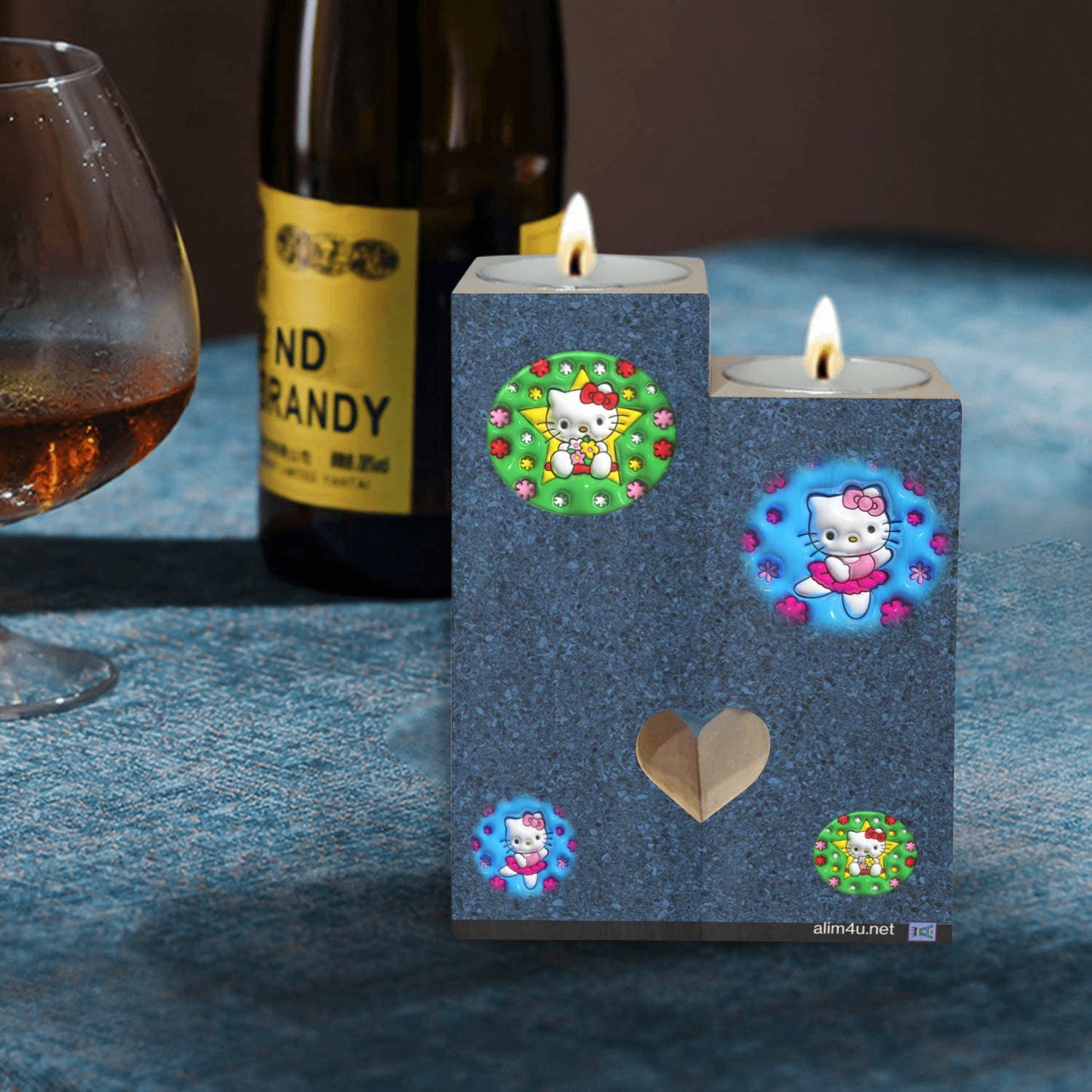 ALIM4U-KitKat Blue Wooden Heart Candle Holder