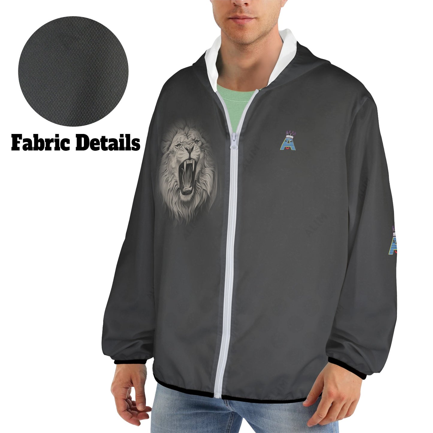 ALIM4U- (Back Image) Lion King of the Cannabis Jungle Men's Sun Protection Hoodie(Model H62)
