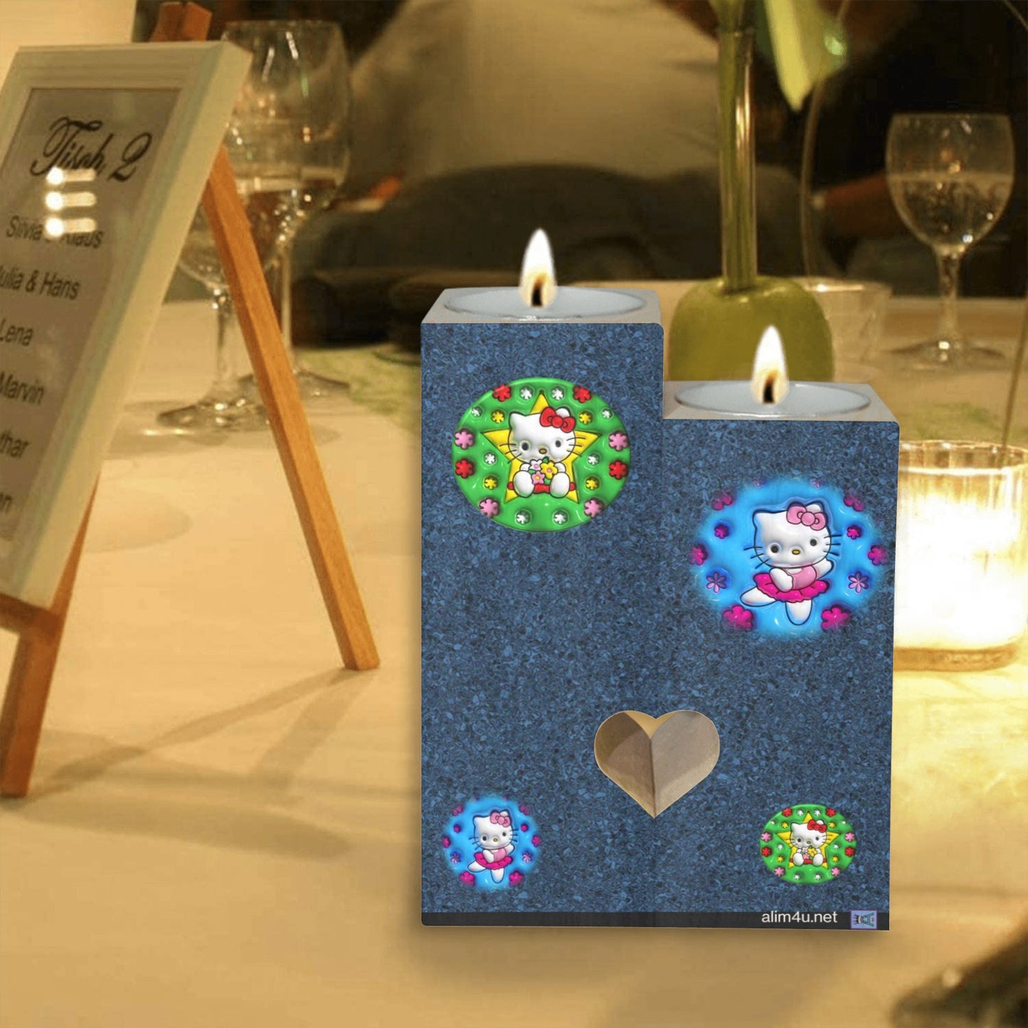 ALIM4U-KitKat Blue Wooden Heart Candle Holder