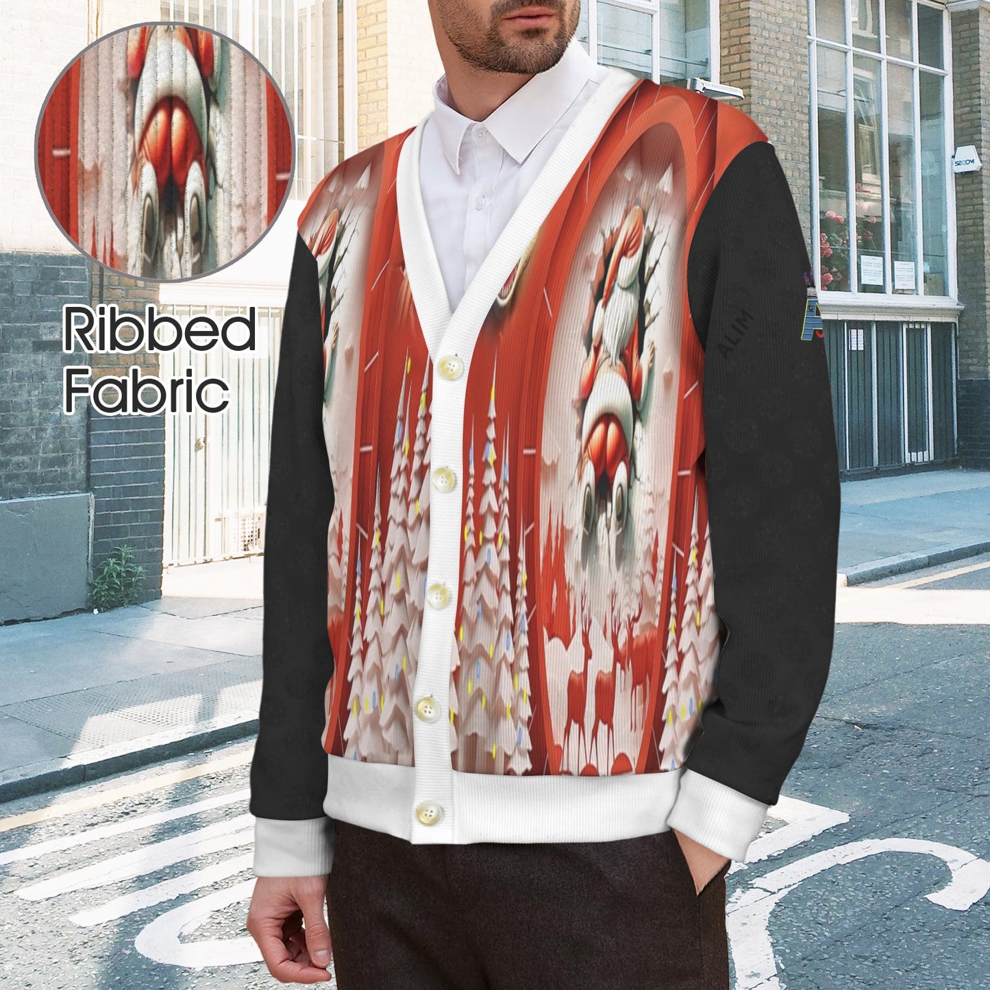 ALIM4U- Ugly Christmas Sweater 2 Custom Men's Cardigan (Model H73)