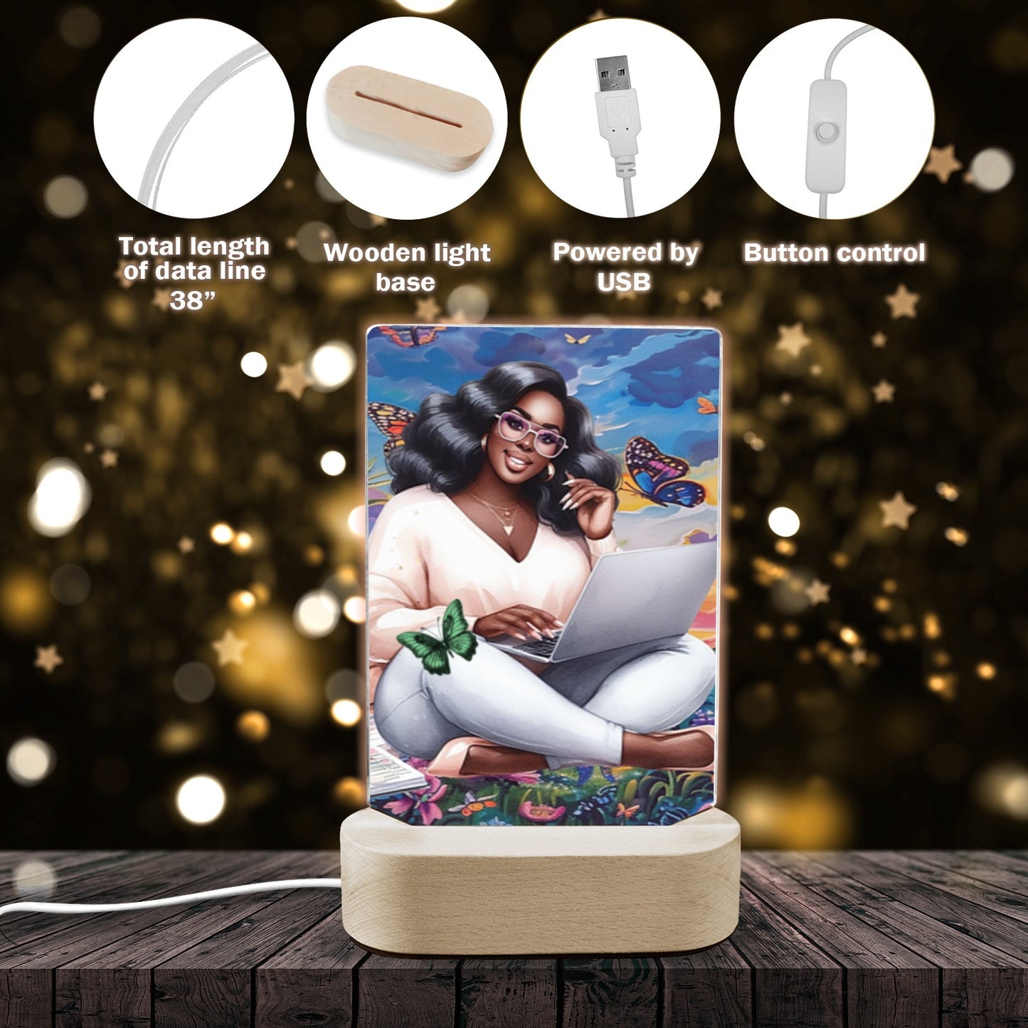 ALIM4U- Black Woman 10 Acrylic Photo Panel with Lighted Stand (Made in Queens)
