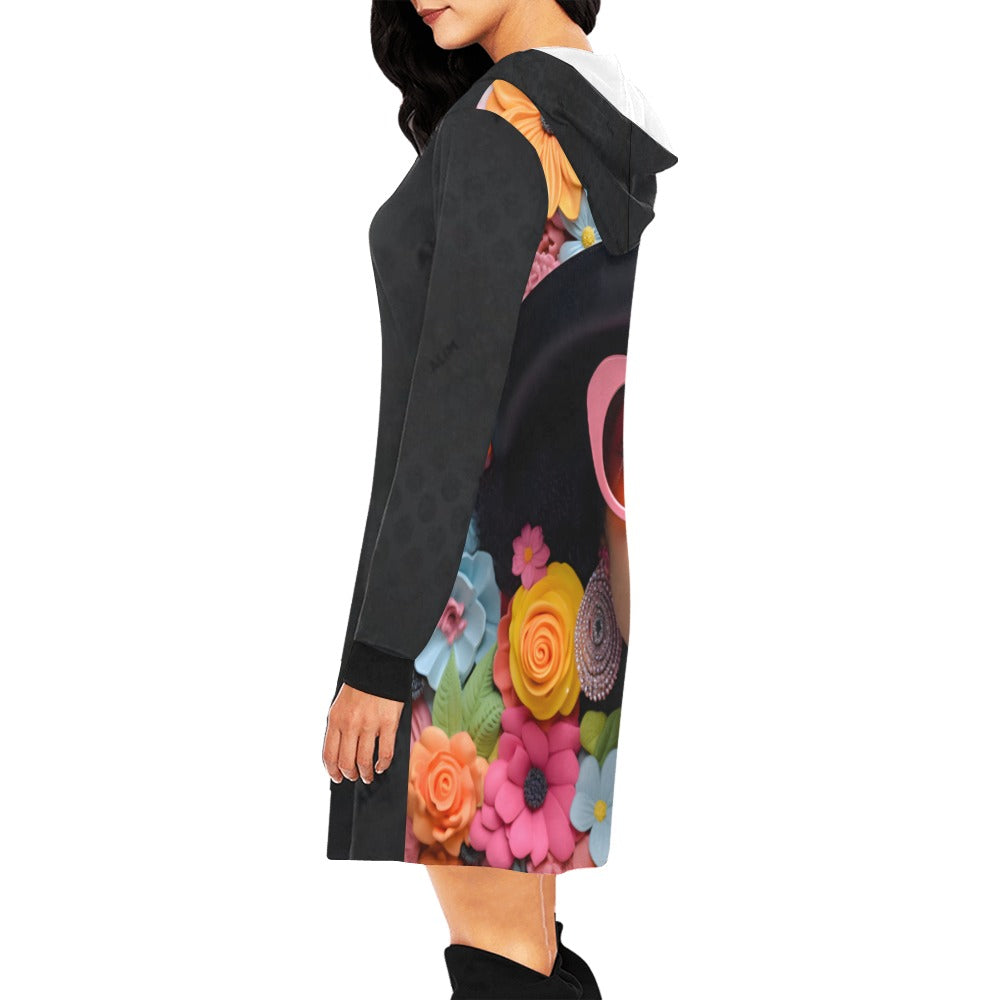 ALIM4U- (Back Image) Black Woman 3 Women's All Over Print Hoodie Mini Dress(Model H27)