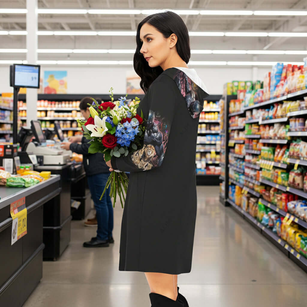 Mini Dress Hoodie multi-colored floral animals black women