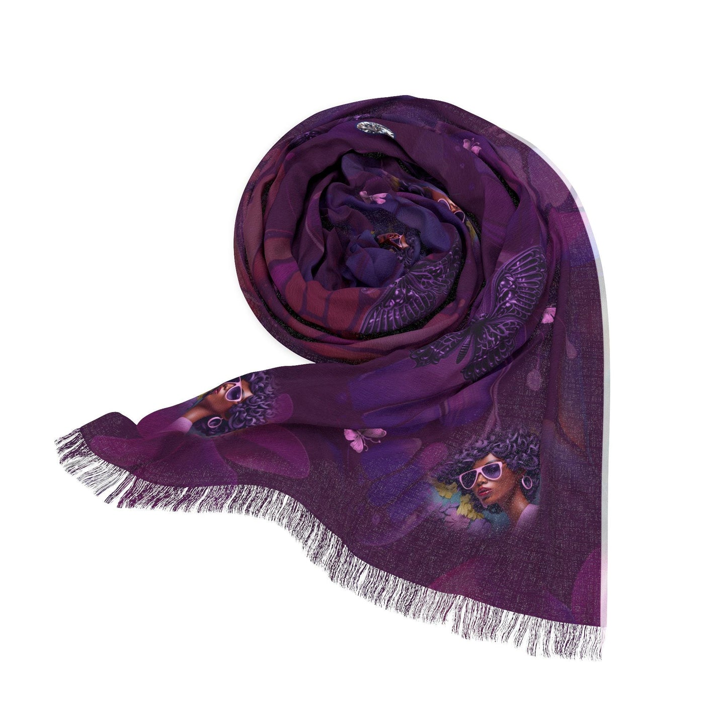 Butterfly Chiffon Scarf, Purple Floral Lightweight Wrap, Women's Fashion Accessory, Spring Neck Scarf, Gift for Her