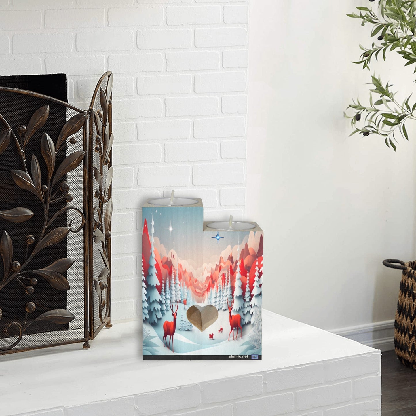 ALIM4U- Snow Drift Wooden Heart Candle Holder