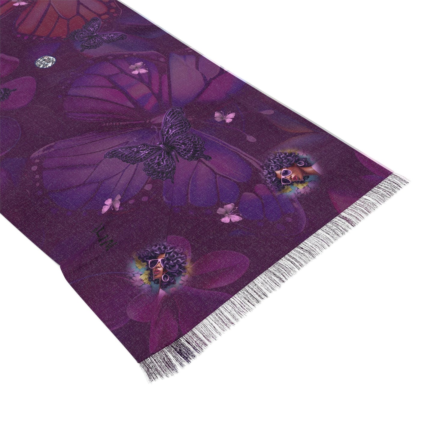 Butterfly Chiffon Scarf, Purple Floral Lightweight Wrap, Women's Fashion Accessory, Spring Neck Scarf, Gift for Her