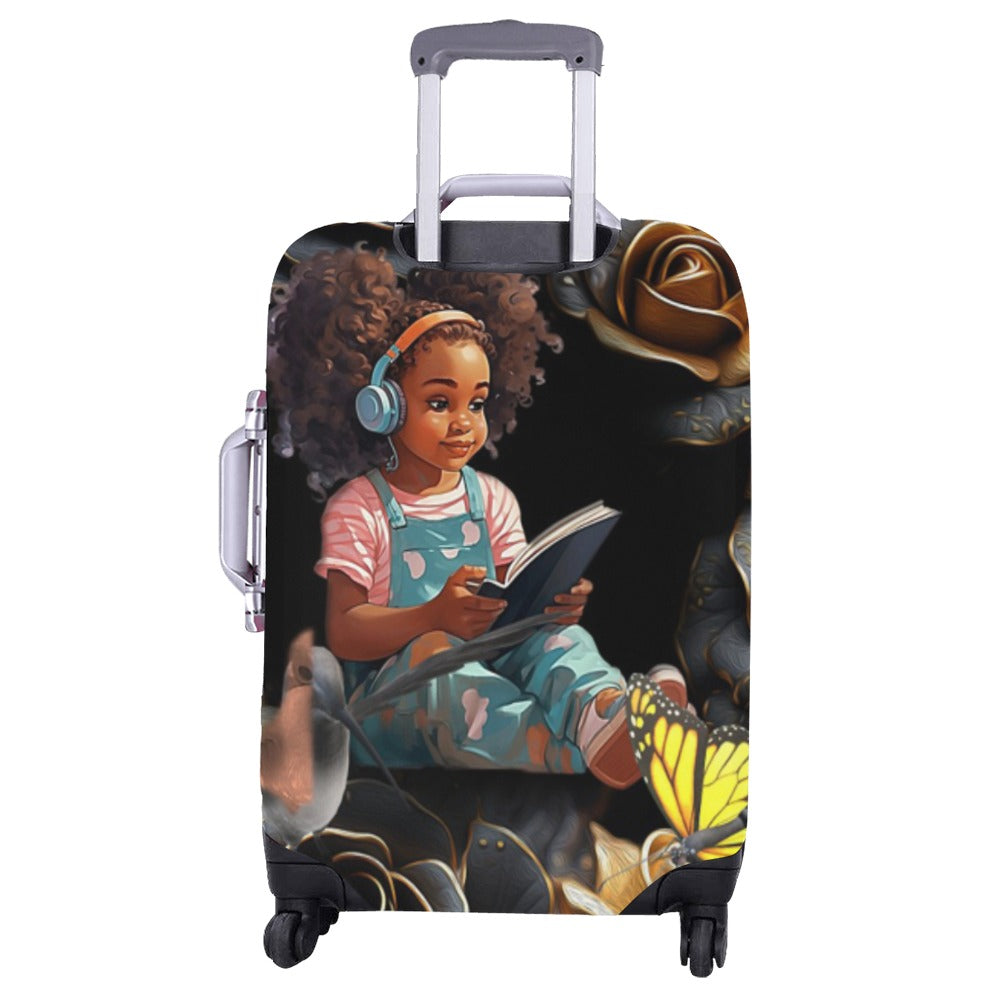ALIM4U- Young Black Girl Studying Luggage Cover (Large Size) (26"-28")