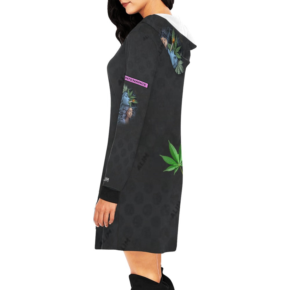 ALIM4U- Marijuana Smoking Women High Maintenance (On Sleeves) 7 Women's All Over Print Hoodie Mini Dress(Model H27)