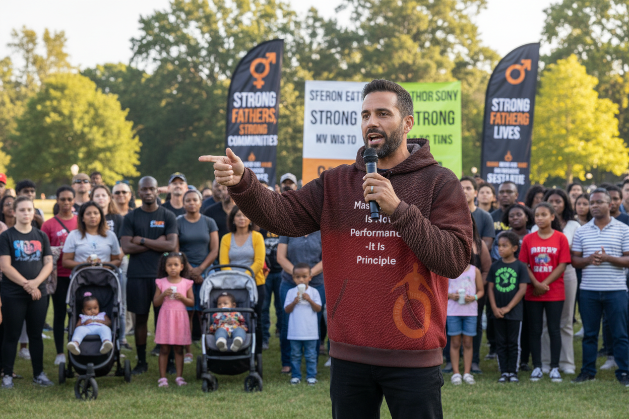Red hoodie with text and logo on a white background