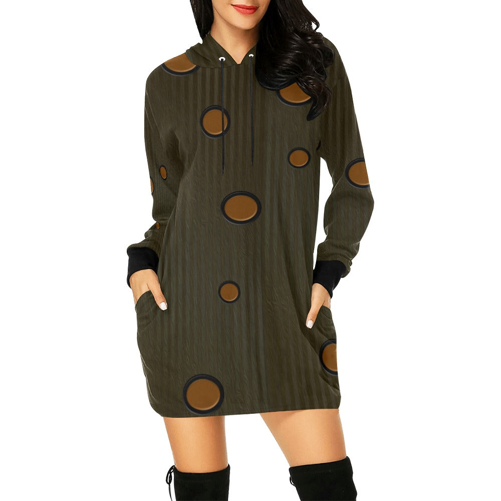 ALIM4U-Brown Spotted and Black Women's All Over Print Hoodie Mini Dress(Model H27)