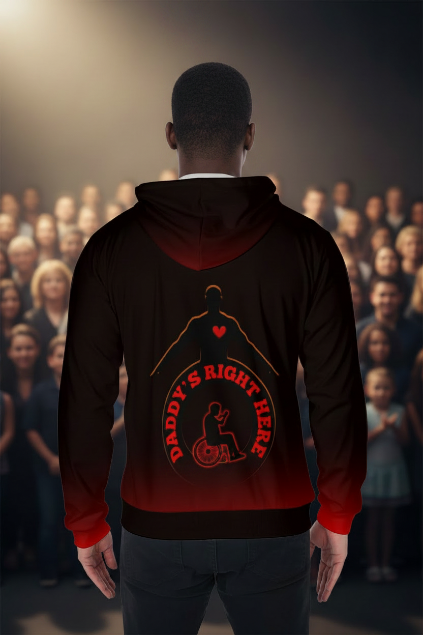 Daddy's Right Here Logo Red Cuffs Zip Up Hoodie With Pocket