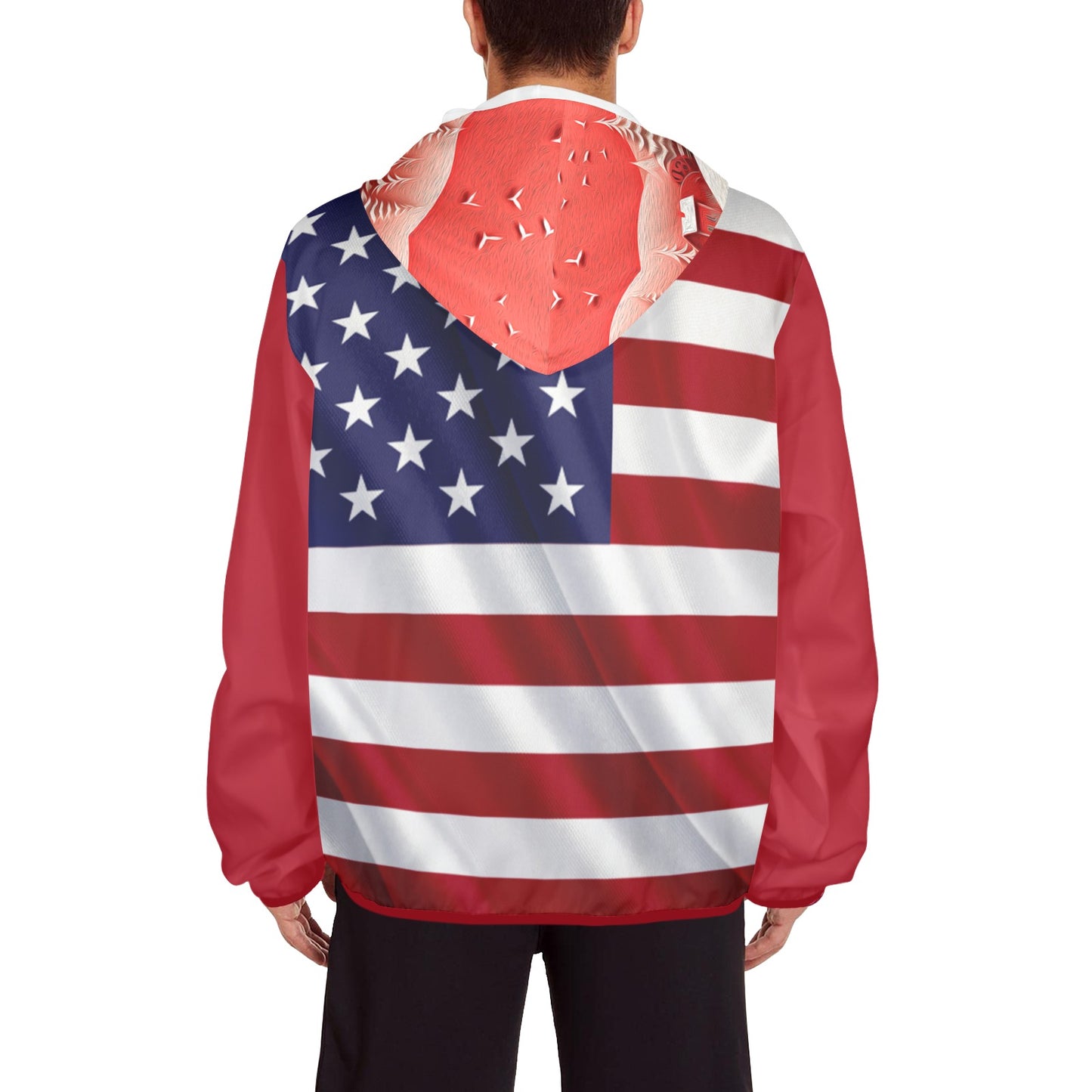 ALIM4U- (Back Image) American Flag with Christmas Themed Men's Sun Protection Hoodie(Model H62)
