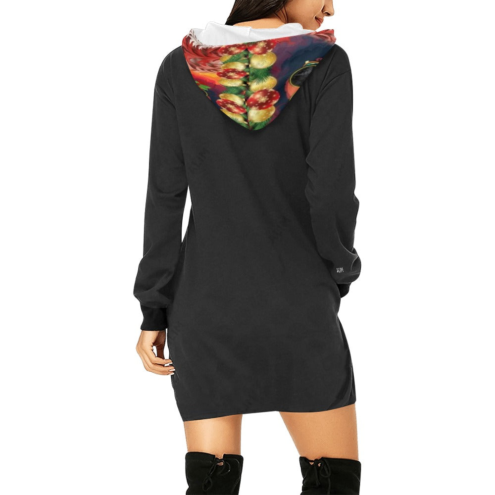 ALIM4U- Woman with Afro Christmas Scene Women's All Over Print Hoodie Mini Dress(Model H27)