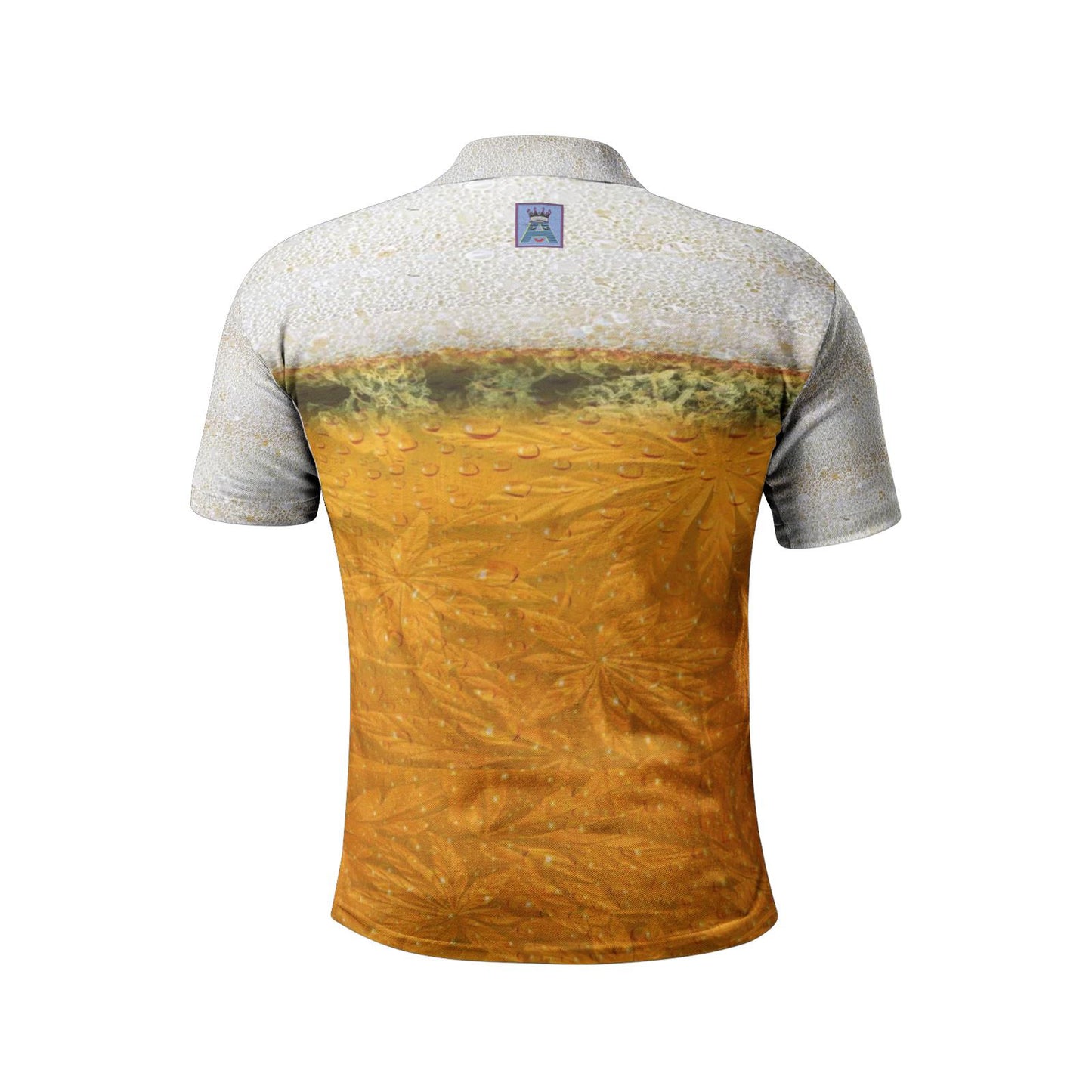 ALIM4U "Light Bud" Men's All-Over-Print "High Maintenance". Polo Shirts, marijuana infused beer, beer glass, bud and bubbles, large marijuana leaf