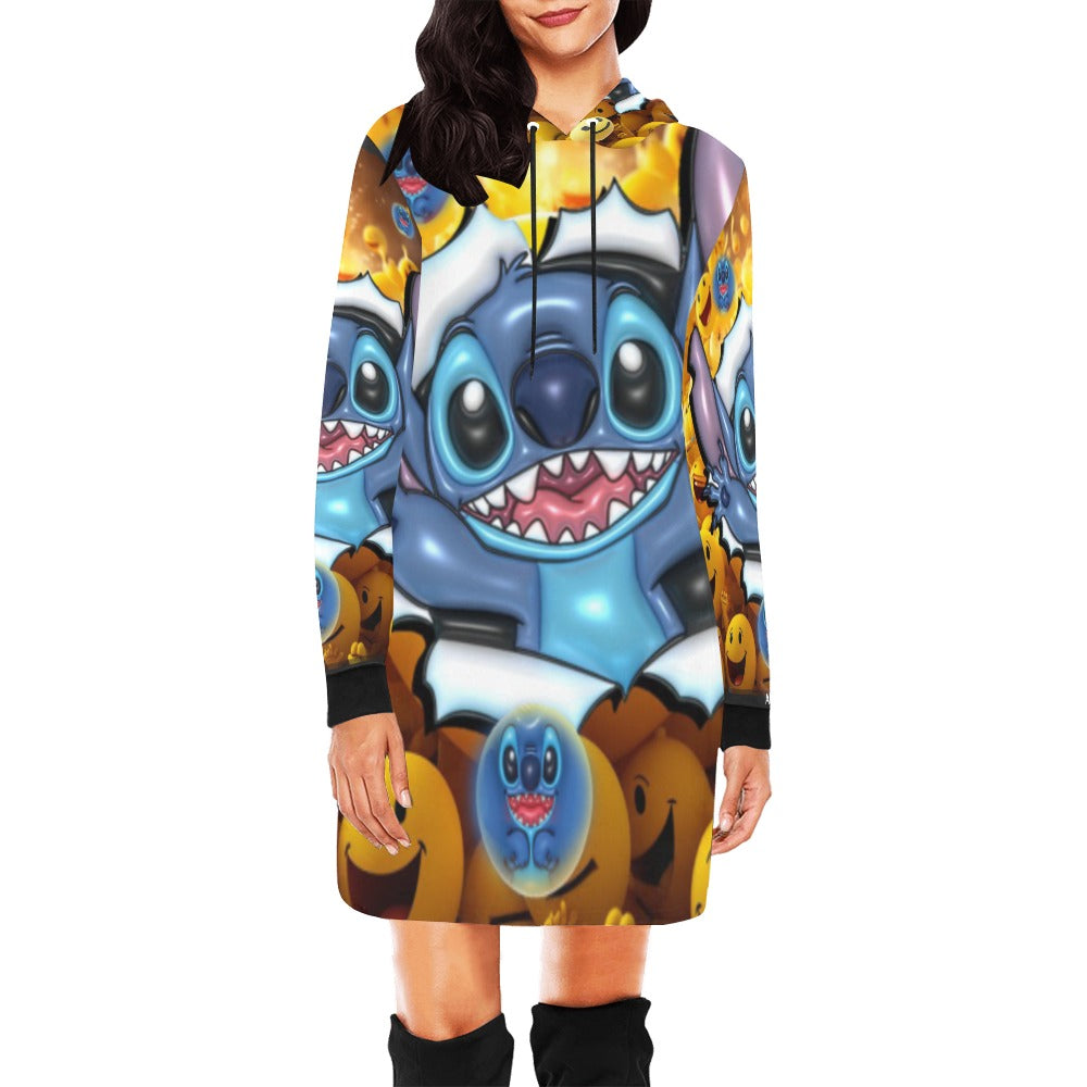 ALIM4U- Blue Cartoon Favorite Women's All Over Print Hoodie Mini Dress(Model H27)
