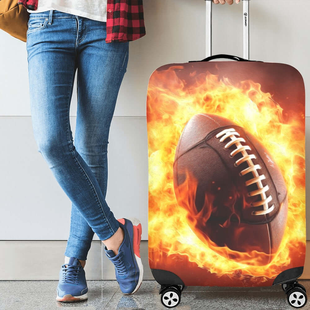 Black Luggage Cover Fiery Football Graphic Design