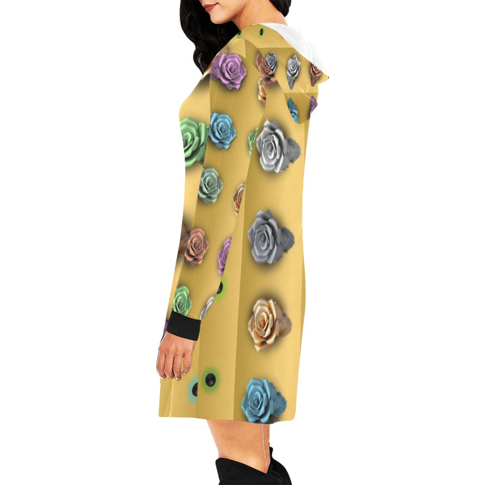 ALIM4U- (Entire Coverage) Rows of Roses 3 Women's All Over Print Hoodie Mini Dress(Model H27)