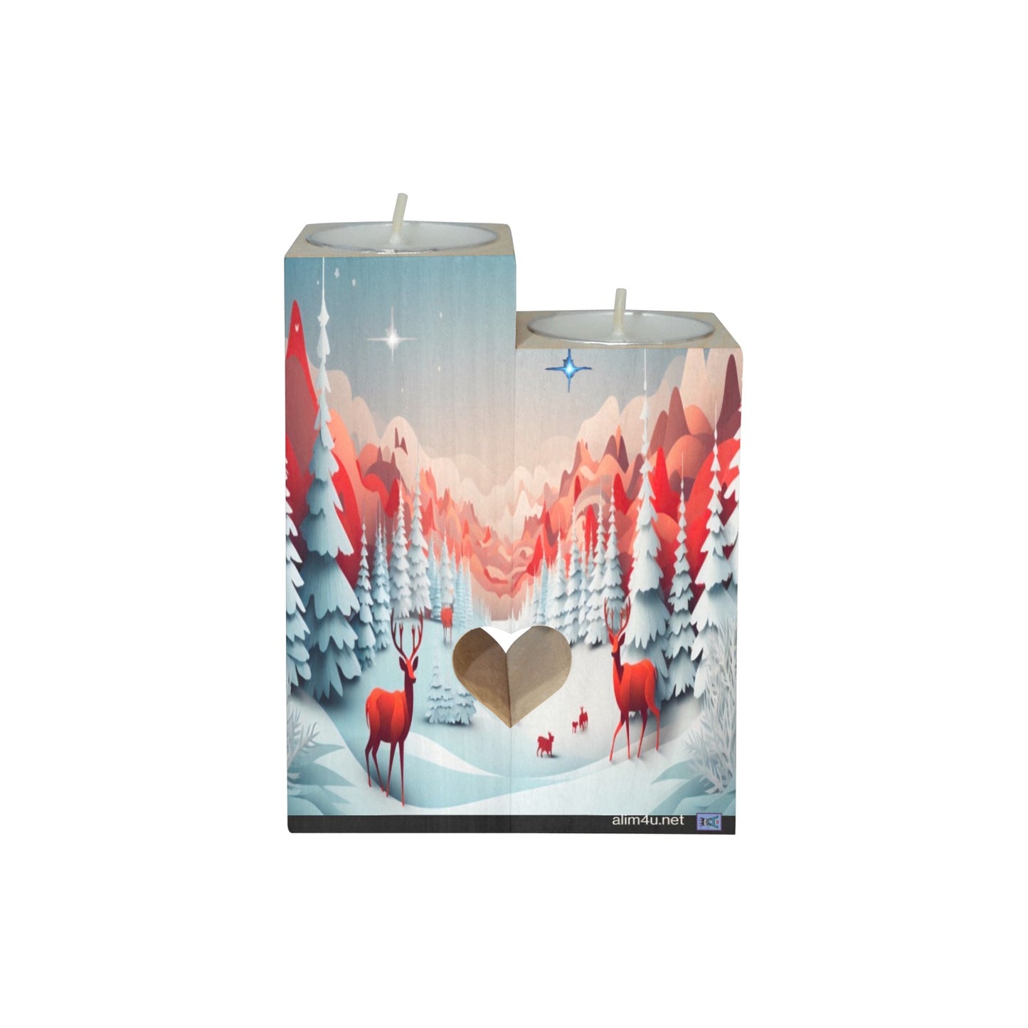 ALIM4U- Snow Drift Wooden Heart Candle Holder