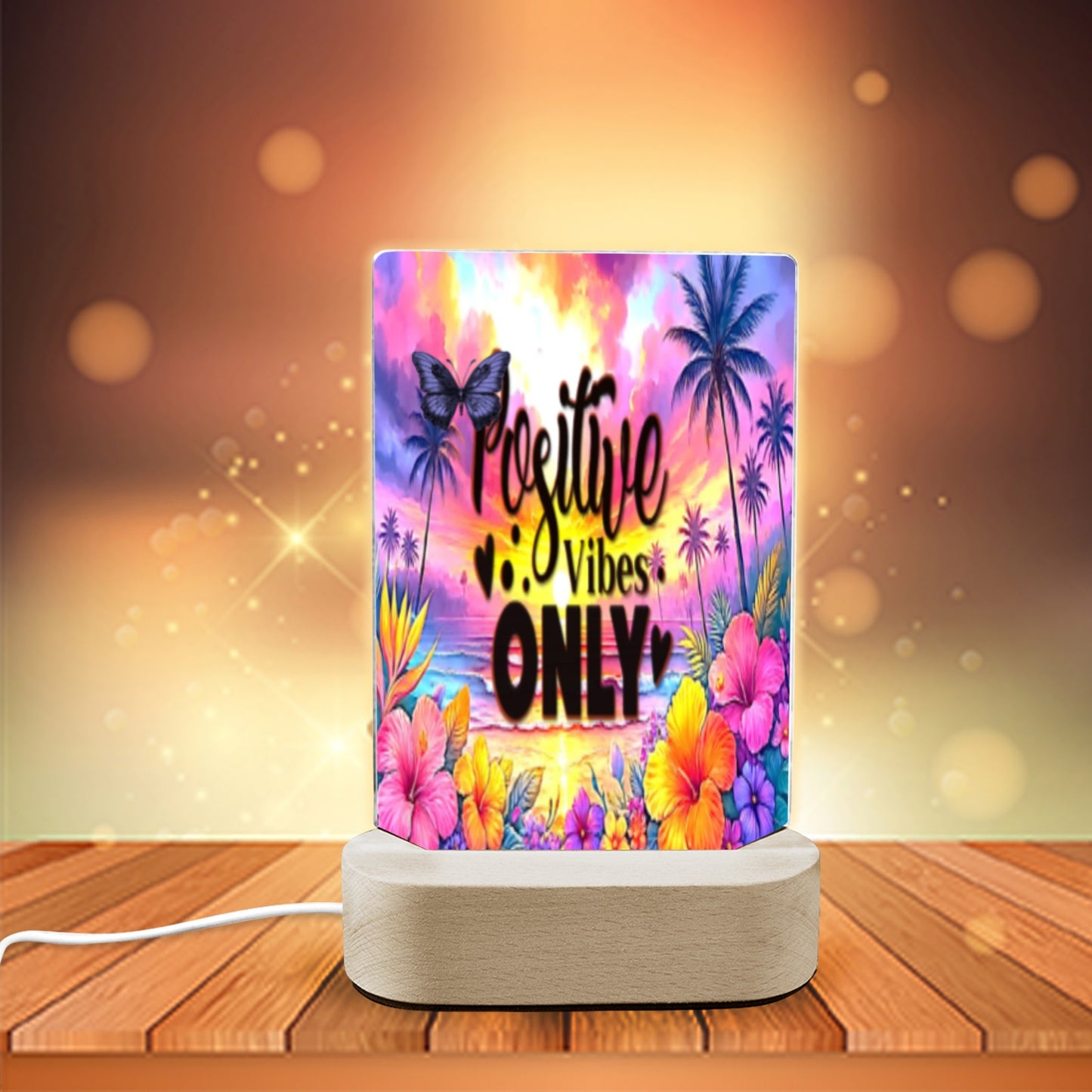 ALIM4U- Positive Vibes Acrylic Photo Panel with Lighted Stand (Made in Queens)
