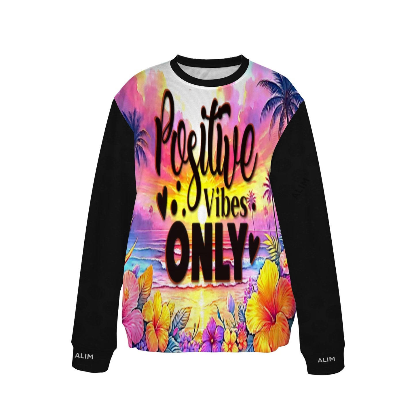 ALIM4U- Positive Vibes Multi-Colored All Over Print Sweater(Large Size)
