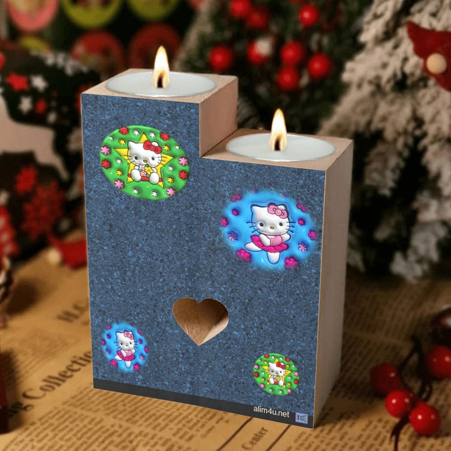 ALIM4U-KitKat Blue Wooden Heart Candle Holder