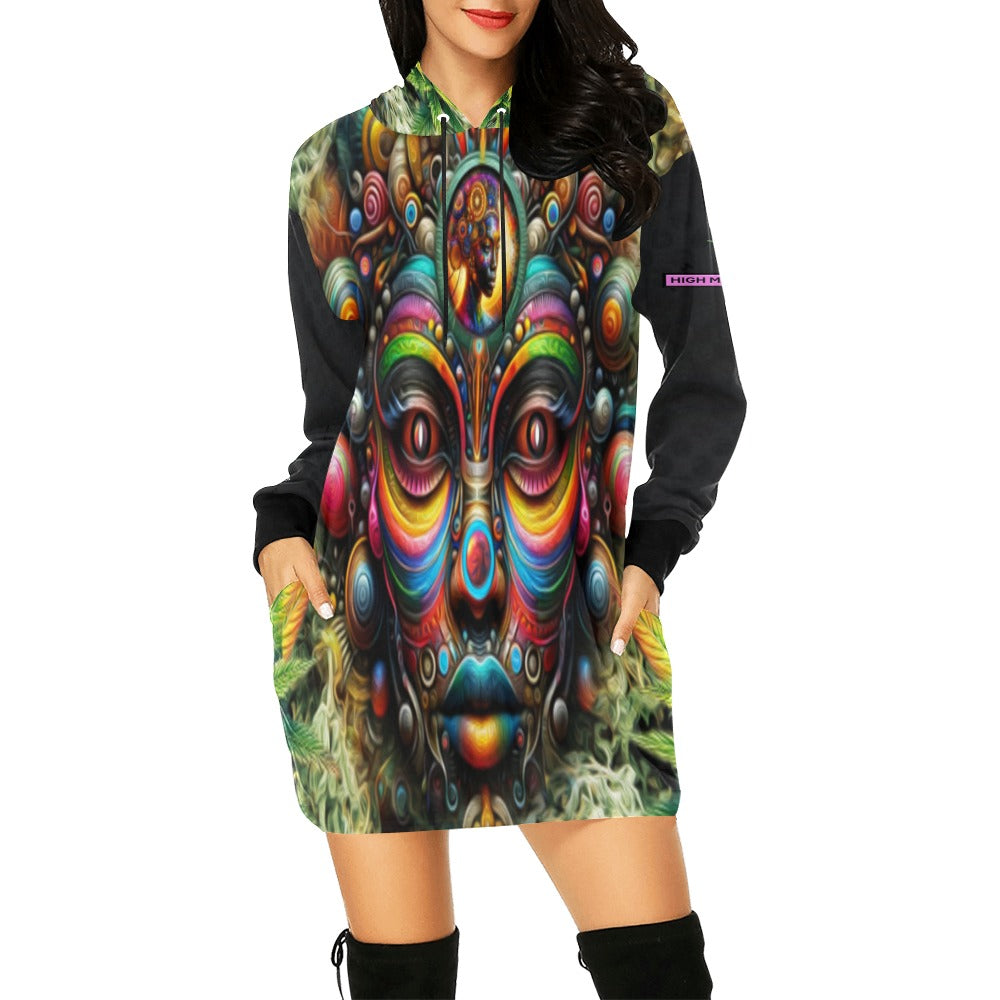 ALIM4U- Marijuana Smoking Women High Maintenance 4 Women's All Over Print Hoodie Mini Dress(Model H27)