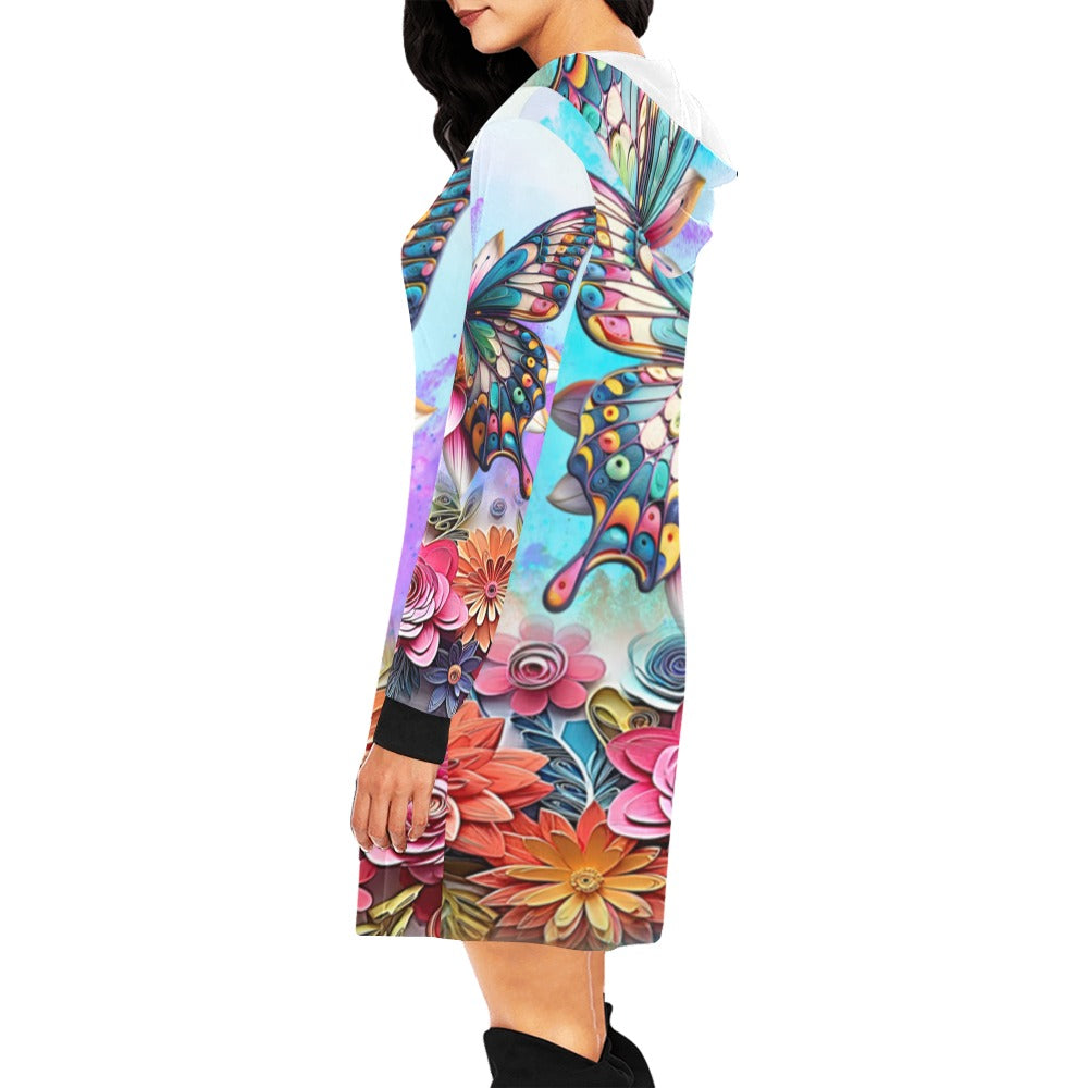 ALIM4U- Monarch Butterfly and Floral Women's All Over Print Hoodie Mini Dress(Model H27)