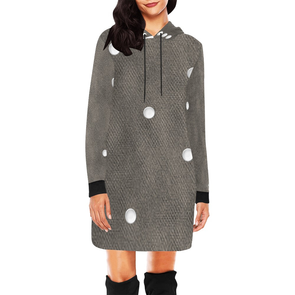 ALIM4U- Gray and White Dots Sweatshirt Dress Women's All Over Print Hoodie Mini Dress(Model H27)