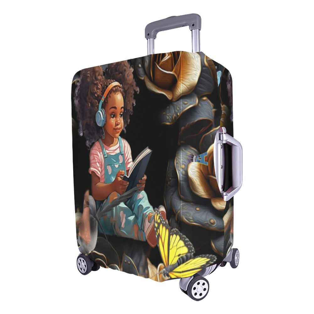 ALIM4U- Young Black Girl Studying Luggage Cover (Large Size) (26"-28")