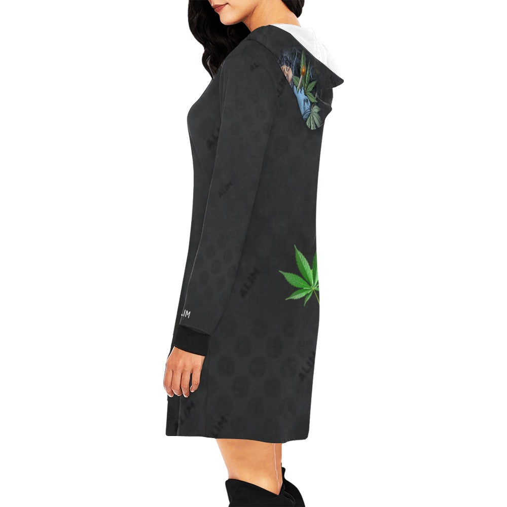 ALIM4U- Marijuana Smoking Women High Maintenance 2 Women's All Over Print Hoodie Mini Dress(Model H27)