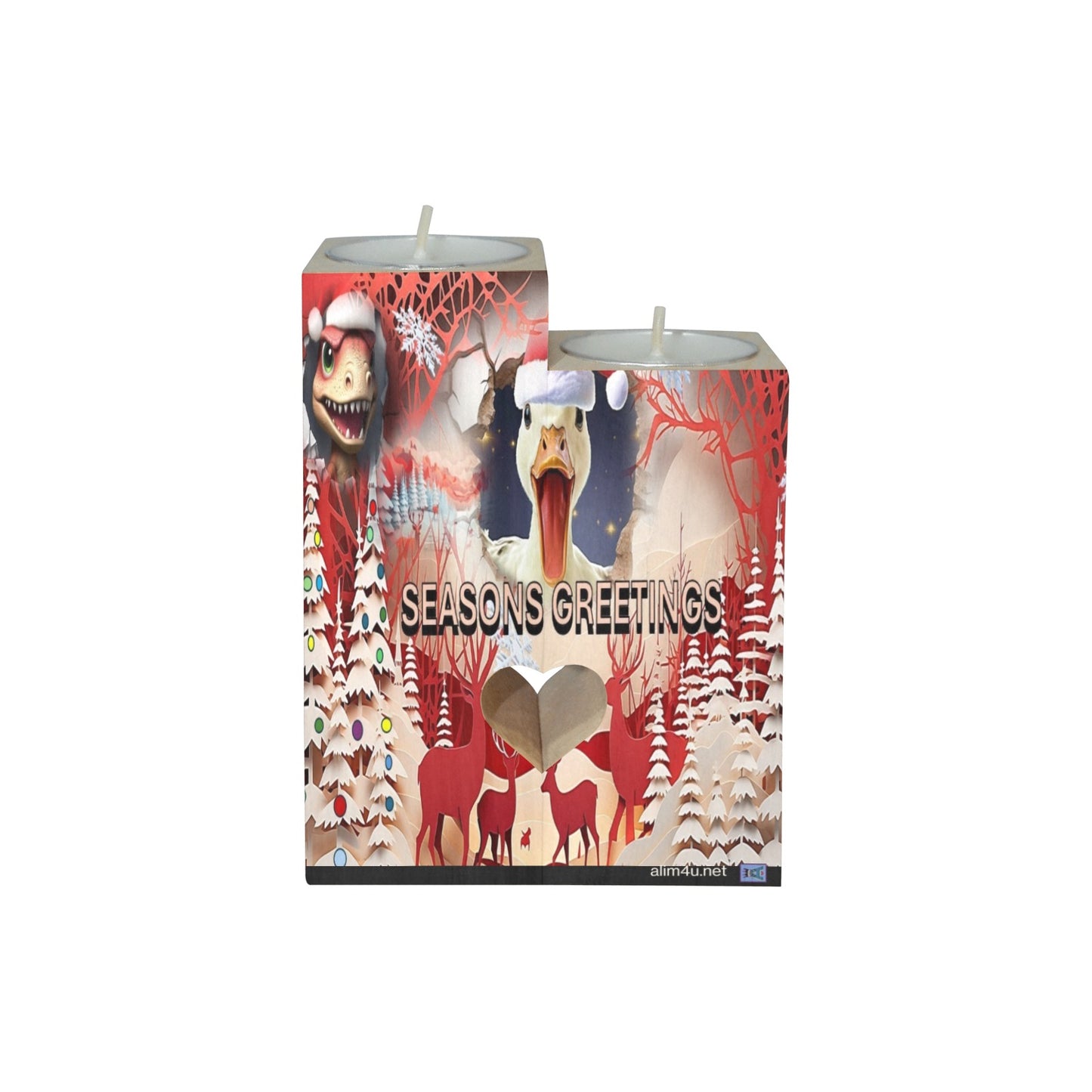 ALIM4U- Quacky Christmas Wooden Heart Candle Holder
