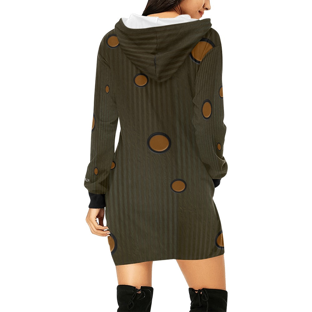 ALIM4U-Brown Spotted and Black Women's All Over Print Hoodie Mini Dress(Model H27)