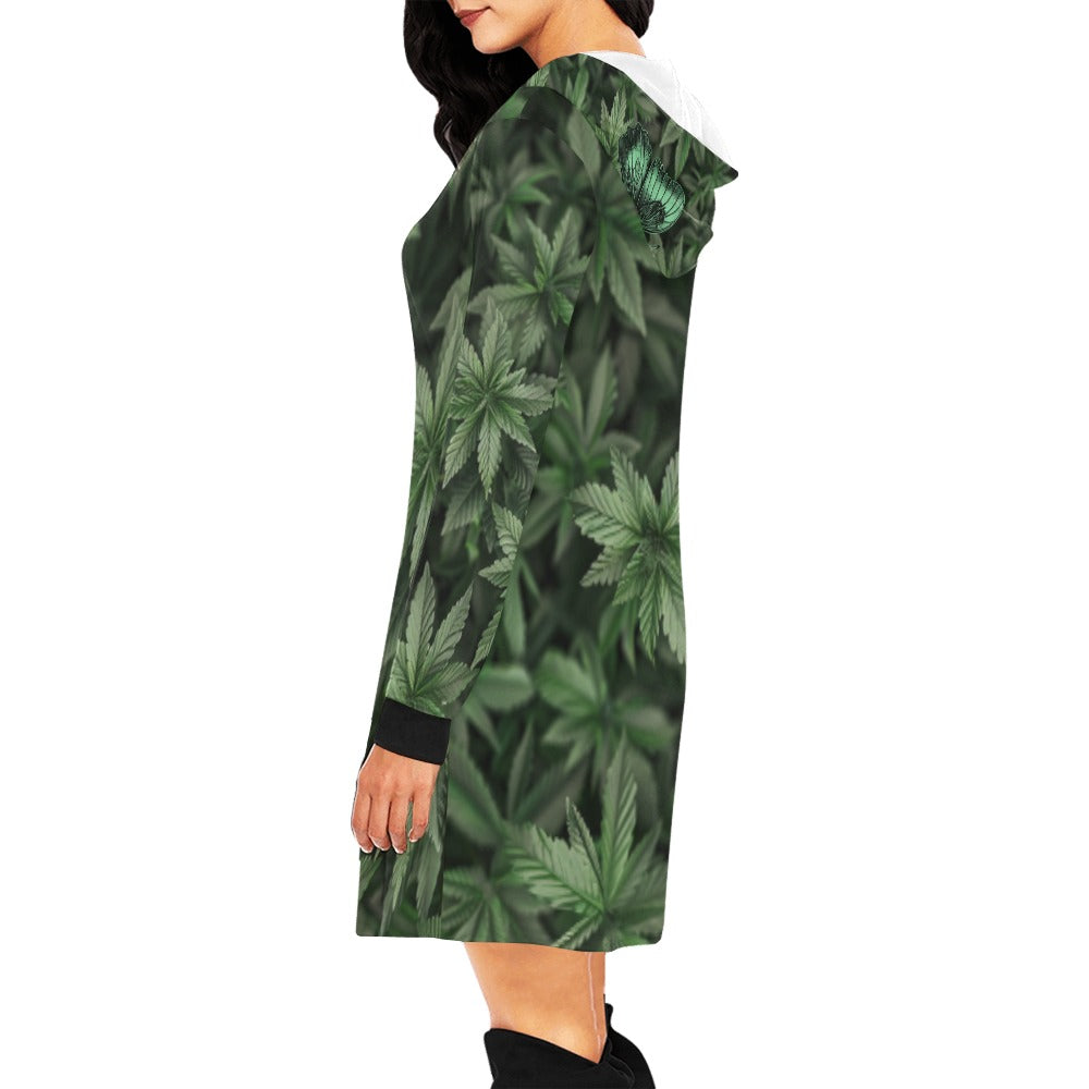 ALIM4U- Marijuana Trees Women's All Over Print Hoodie Mini Dress(Model H27)
