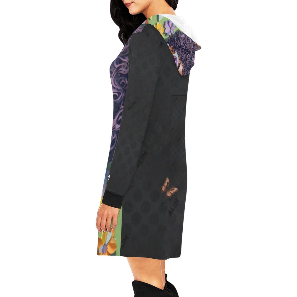 ALIM4U- Black Woman 1 Women's All Over Print Hoodie Mini Dress(Model H27)
