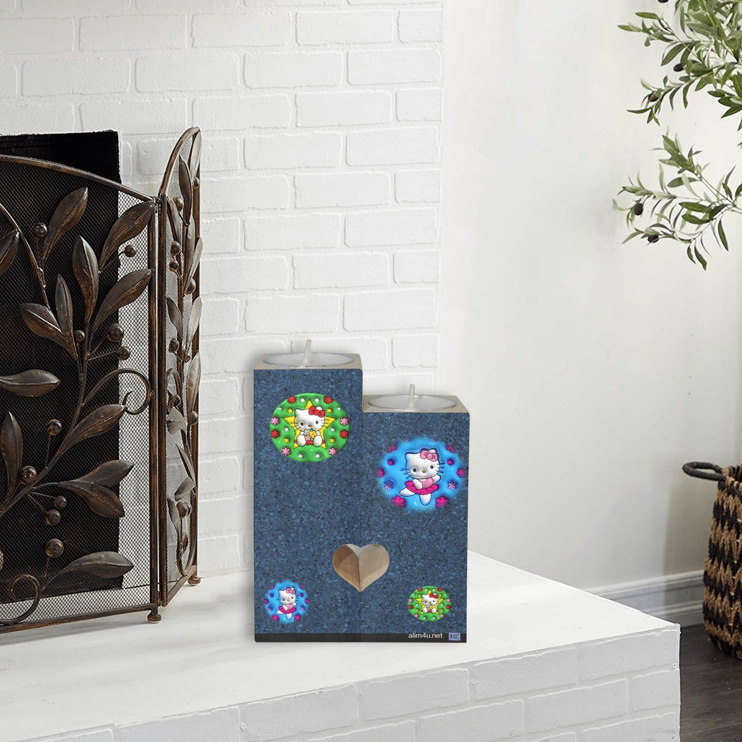 ALIM4U-KitKat Blue Wooden Heart Candle Holder