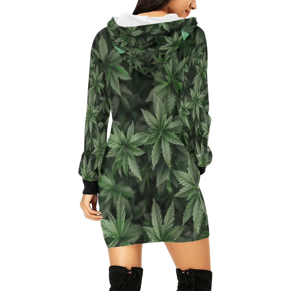 ALIM4U- Marijuana Trees Women's All Over Print Hoodie Mini Dress(Model H27)