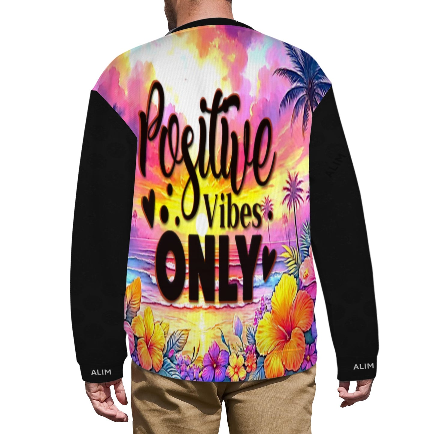 ALIM4U- Positive Vibes Multi-Colored All Over Print Sweater(Large Size)