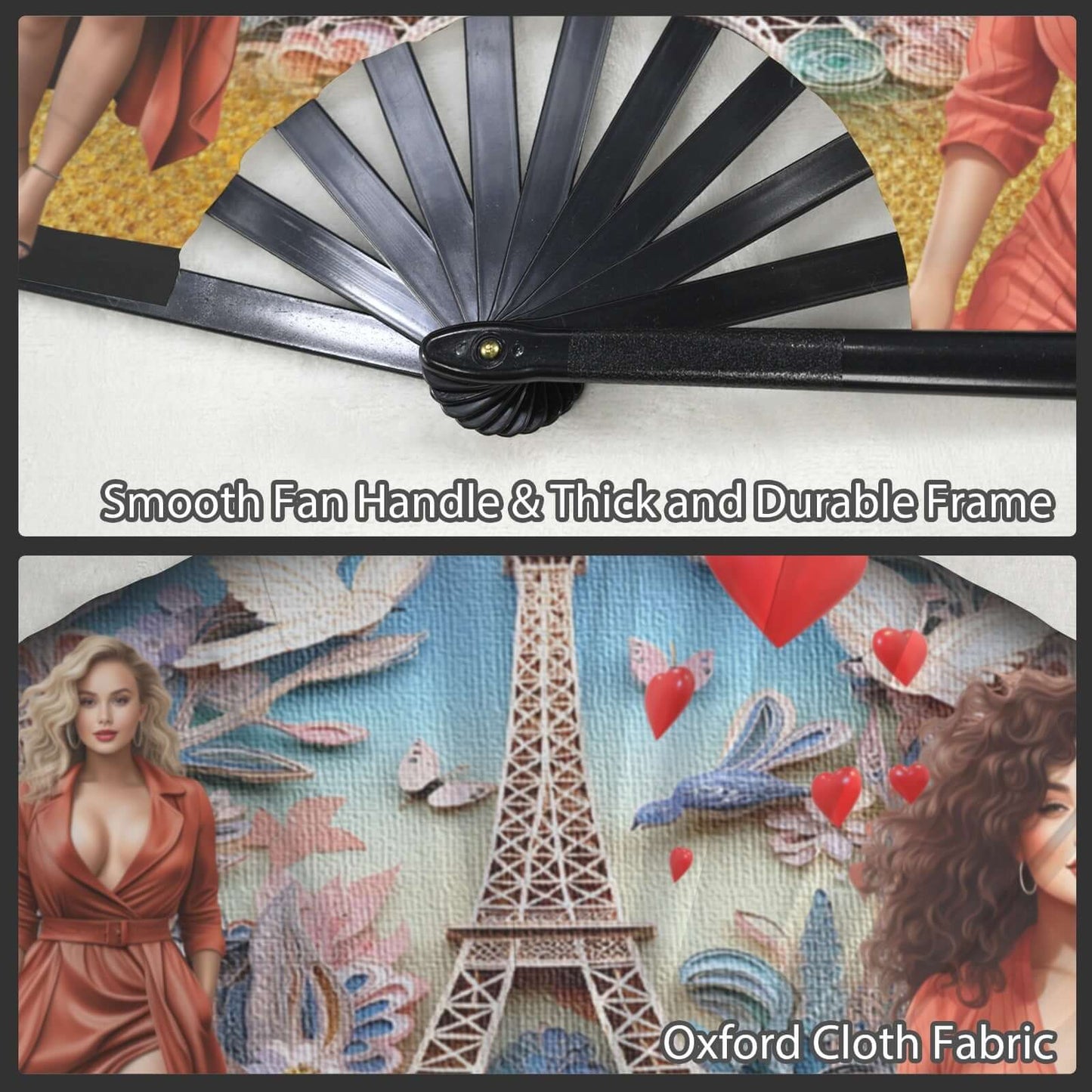 Folding Clack Fan 63 multi colored floral butterflies Decorative fan with floral and butterfly design on a white background