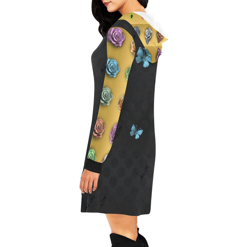 ALIM4U- (Hood and Sleeves) Rows of Roses 1 Women's All Over Print Hoodie Mini Dress(Model H27)