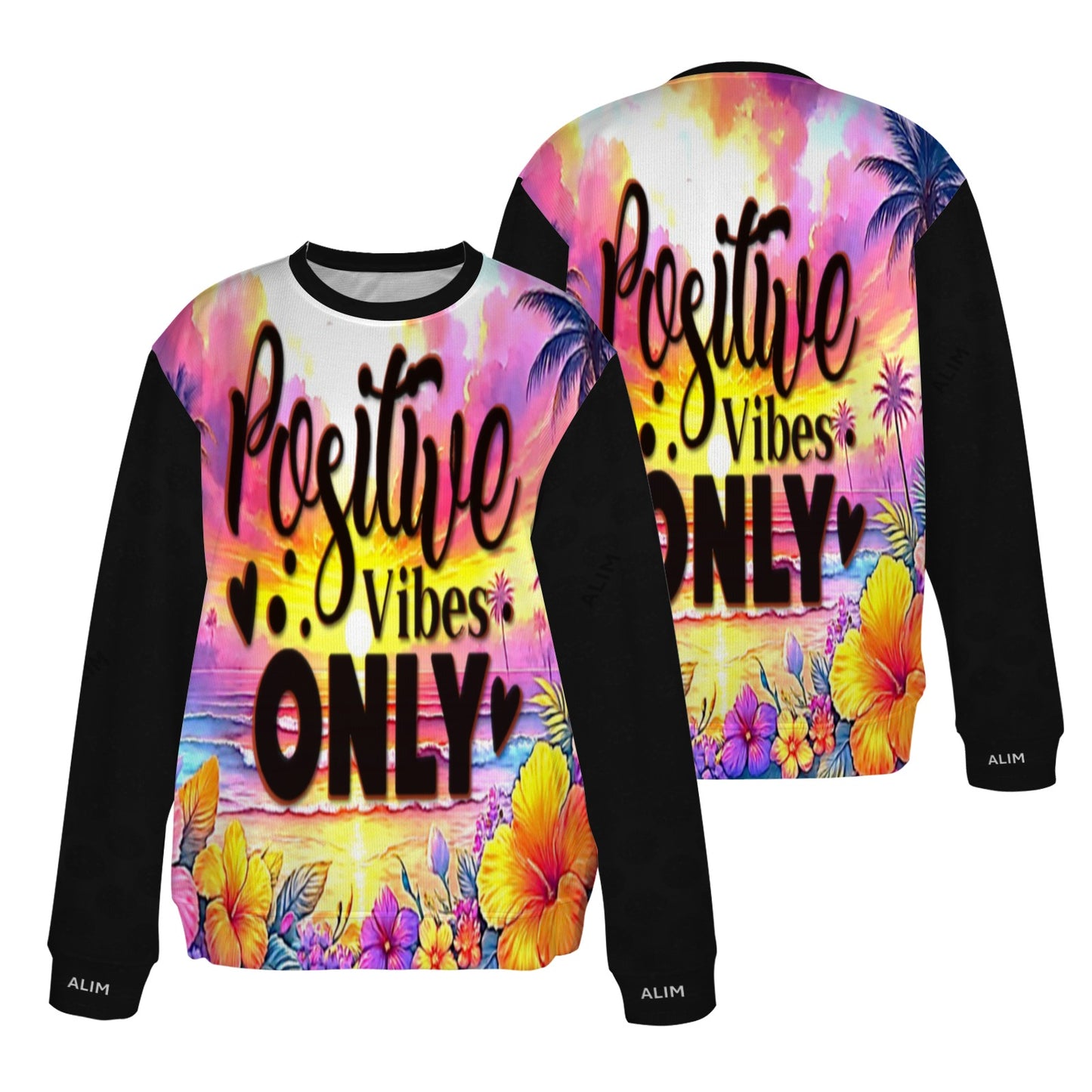 ALIM4U- Positive Vibes Multi-Colored All Over Print Sweater(Large Size)