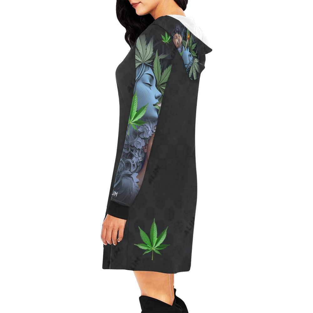ALIM4U- Marijuana Smoking Women High Maintenance 3 Women's All Over Print Hoodie Mini Dress(Model H27)