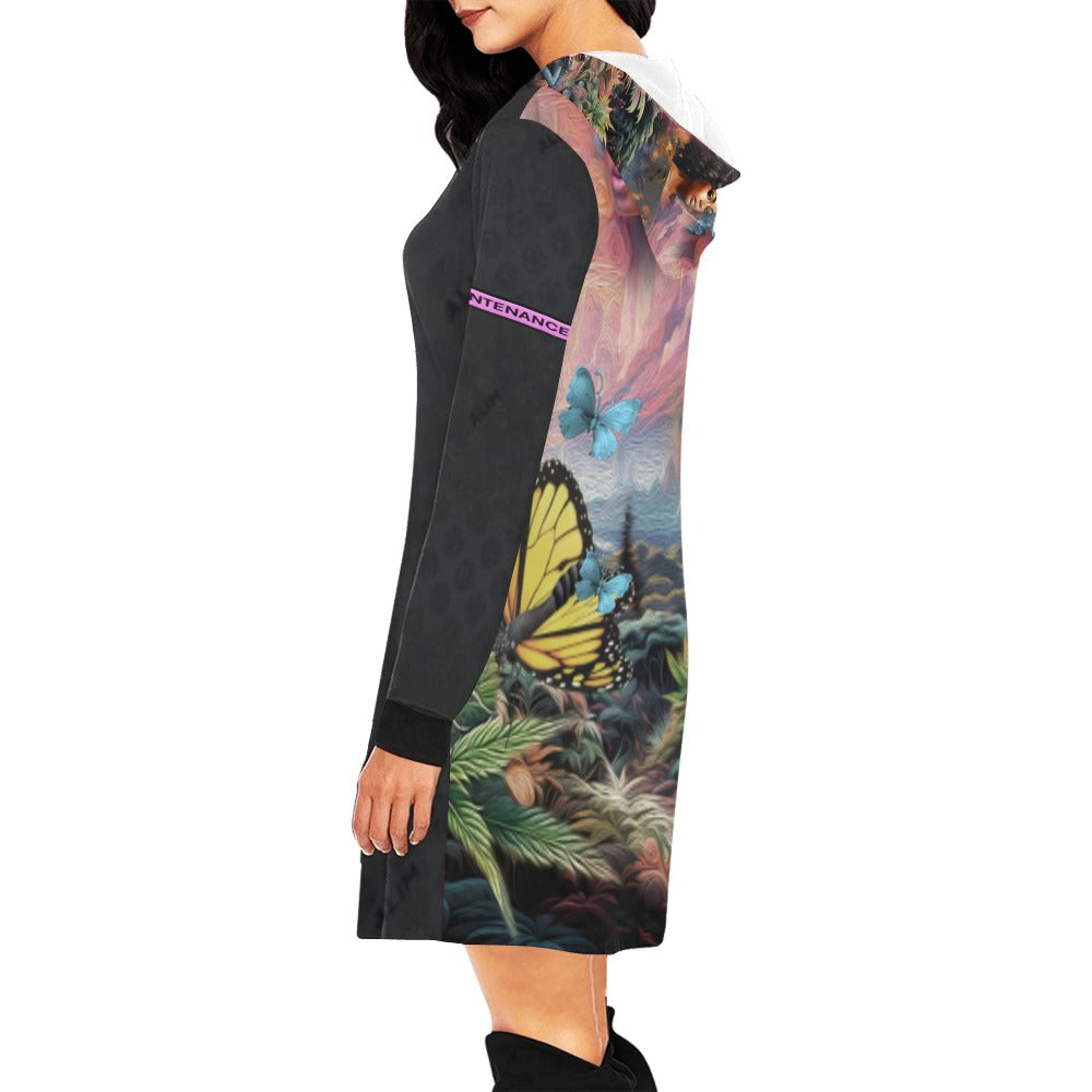 ALIM4U Women Marijuana Smokers (Image on Back) on Black Standard Women's All Over Print Hoodie Mini Dress(Model H27)