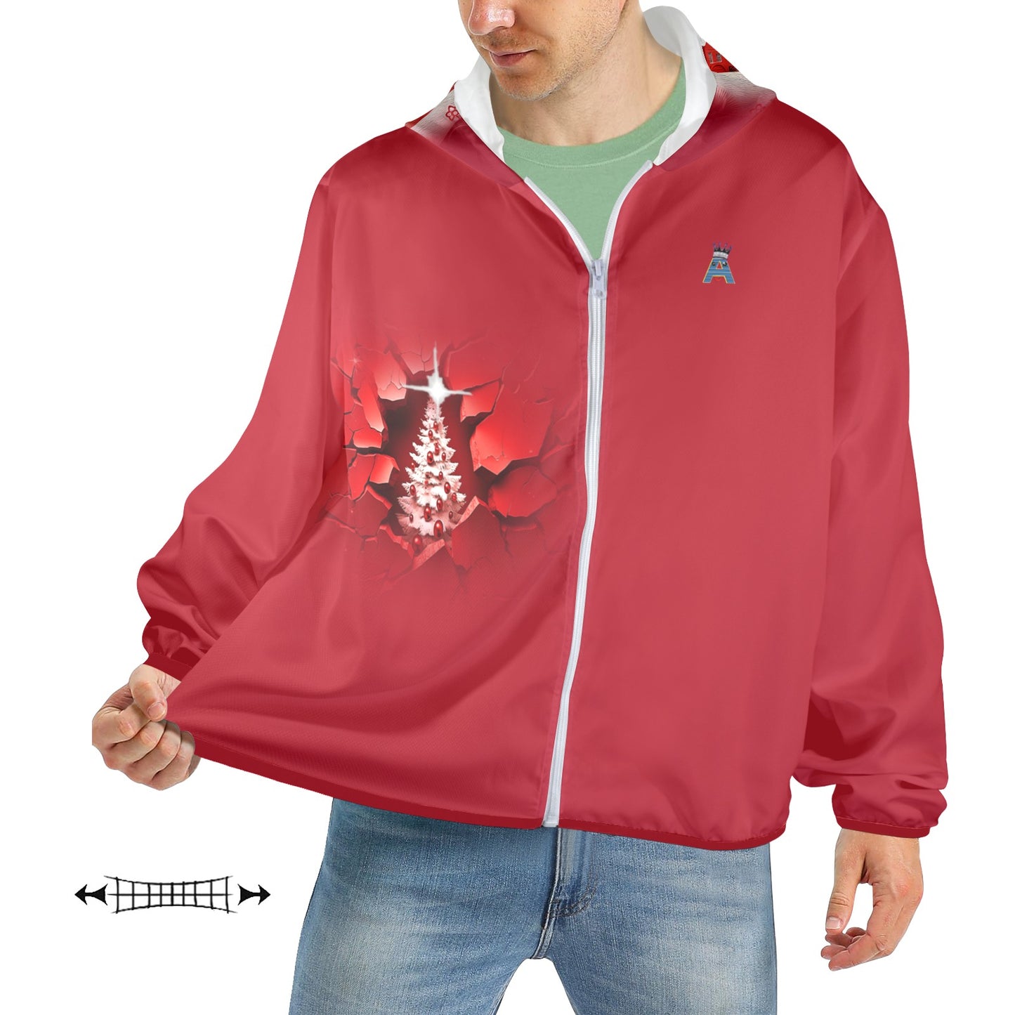 ALIM4U- (Back Image) American Flag with Christmas Themed Men's Sun Protection Hoodie(Model H62)