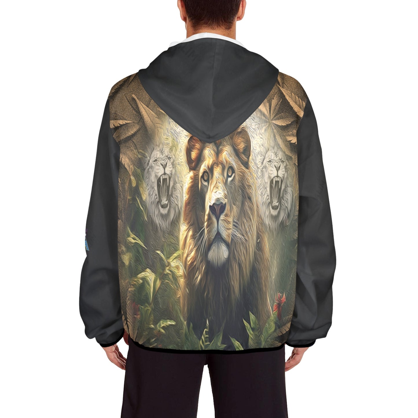 ALIM4U- (Back Image) Lion King of the Cannabis Jungle Men's Sun Protection Hoodie(Model H62)
