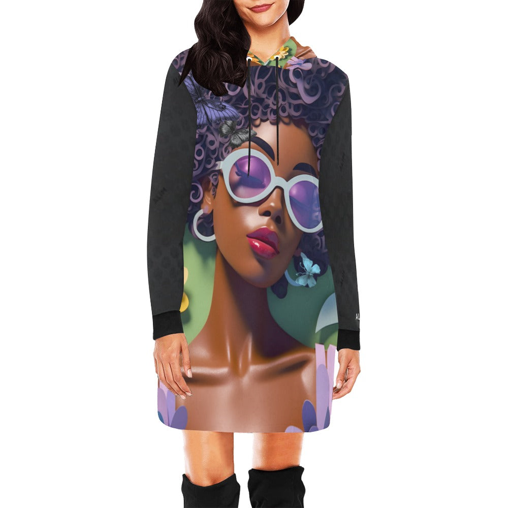 ALIM4U- Black Woman 1 Women's All Over Print Hoodie Mini Dress(Model H27)