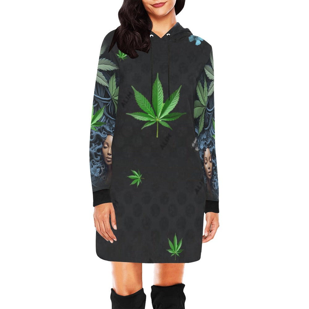 ALIM4U- Marijuana Smoking Women High Maintenance 3 Women's All Over Print Hoodie Mini Dress(Model H27)