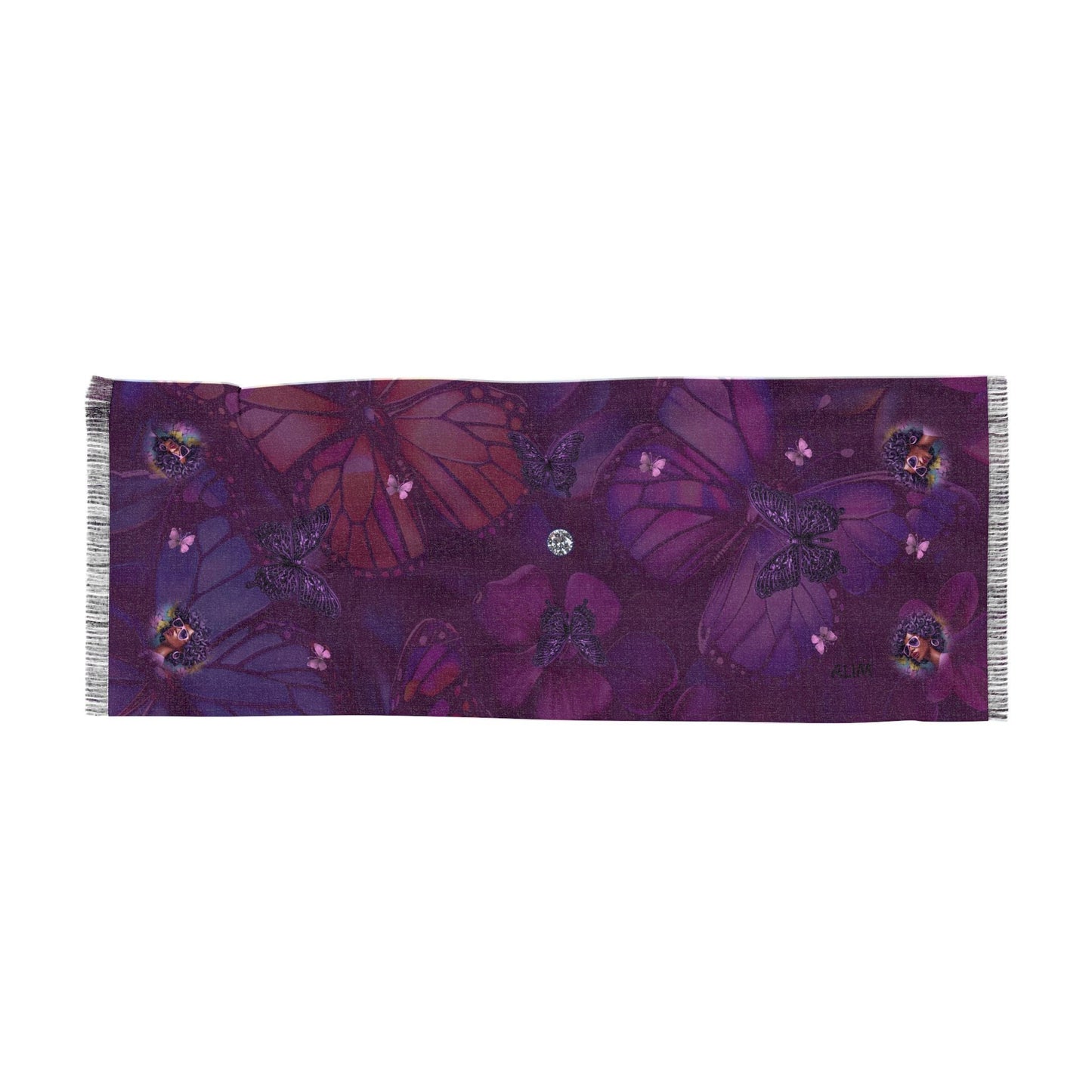 Butterfly Chiffon Scarf, Purple Floral Lightweight Wrap, Women's Fashion Accessory, Spring Neck Scarf, Gift for Her