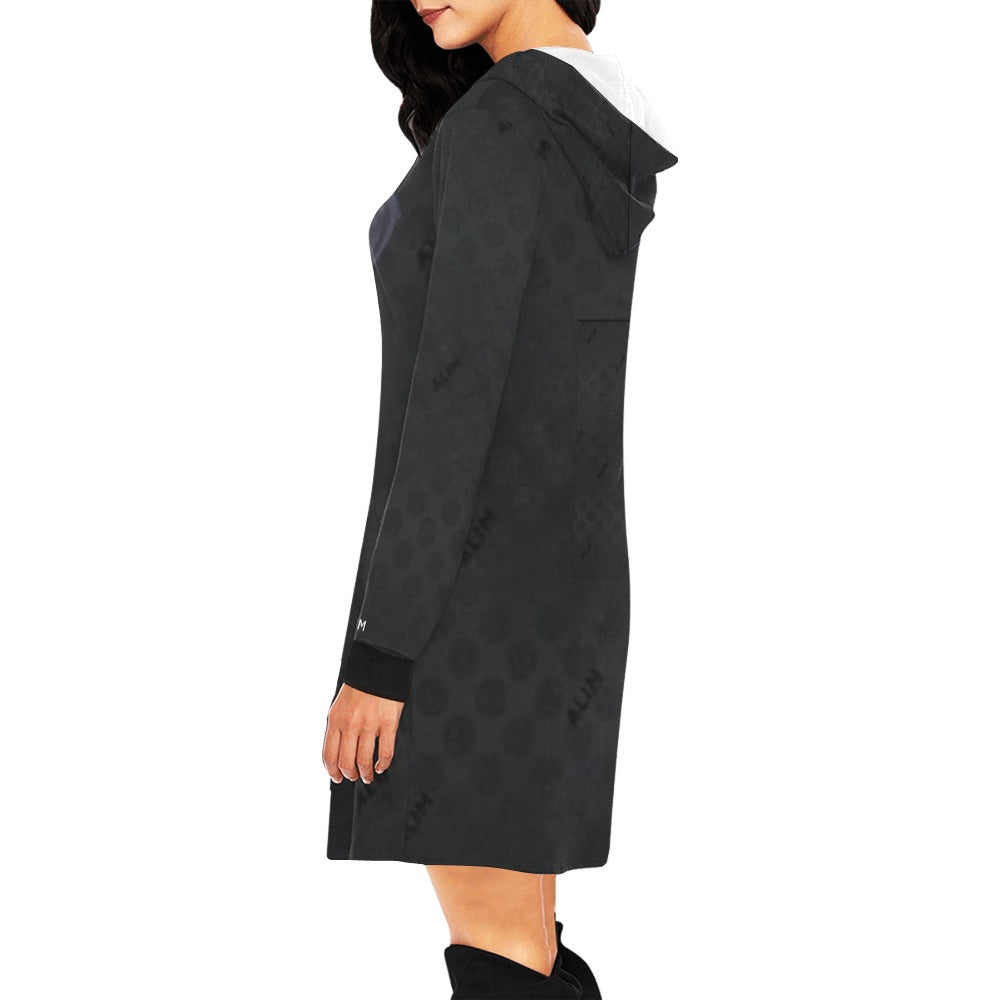 ALIM4U- Black Woman 8 Women's All Over Print Hoodie Mini Dress(Model H27)