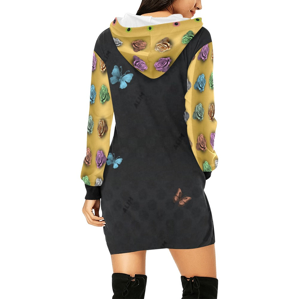 ALIM4U- (Hood and Sleeves) Rows of Roses 1 Women's All Over Print Hoodie Mini Dress(Model H27)