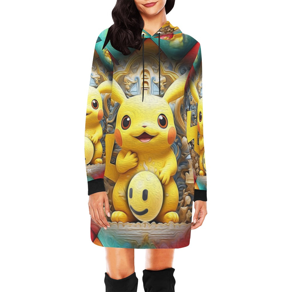 ALIM4U- Yellow Animated Character Women's All Over Print Hoodie Mini Dress(Model H27)